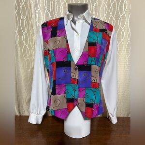 VTG Alia Petites Vested Blouse Collared Neckline 1980’s 1990’s Style